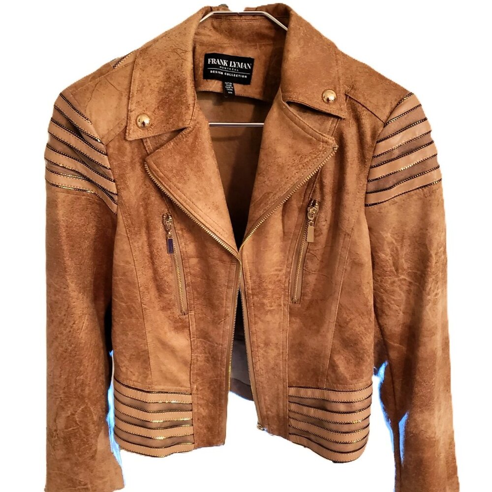 Frank Lyman Montreal | New Never Worn Chestnut Moto Jacket w/ Gold Embellishment